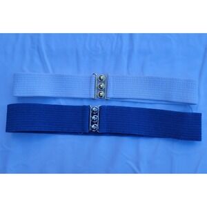 Vintage Malco Modes Cinch Belts Set of 2 Blue White Elastic Stretch Hook Clasp L